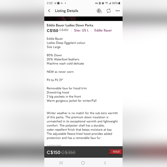 Eddie Bauer Ladies Down Parka - Picture 11 of 11